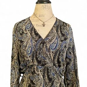 Vintage East 5th • V Neck Navy Blue Paisley Blouse • SIZE - XL
